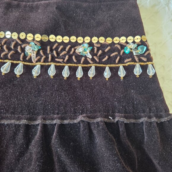 Nevada Boho vintage tiered chocolate brown velvet beaded skirt Size Medium - Picture 3 of 10